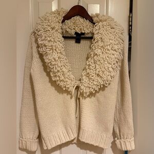 The Limited Cream Cardigan with Textured Collar